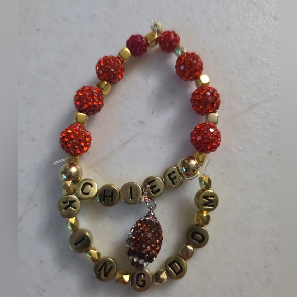 Taylor Swift CHIEFS  inspired Life of a Showgirl Stretchy Friendship Bracelet - Picture 1 of 9